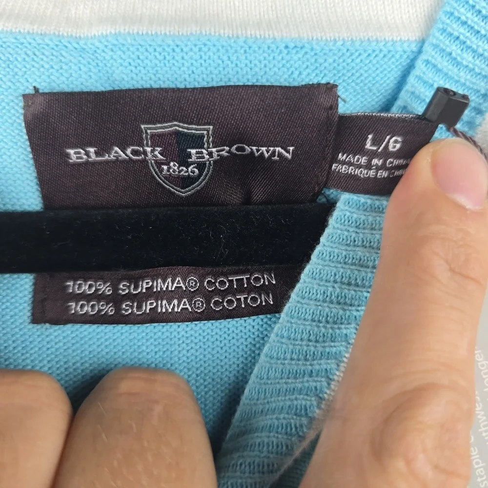 Black Brown 1826 Varsity Sweater Mens Size Large Blue Golf Light V-Neck Pullover